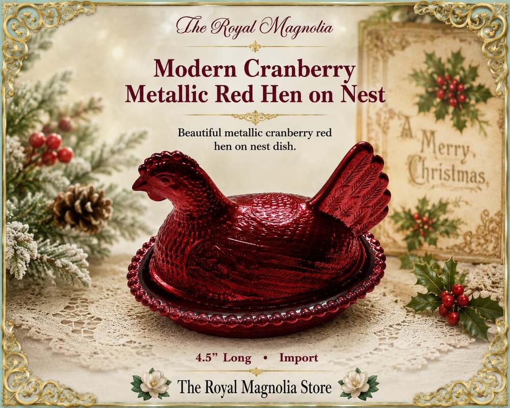 Modern Cranberry Metallic Red Hen on Nest Dish